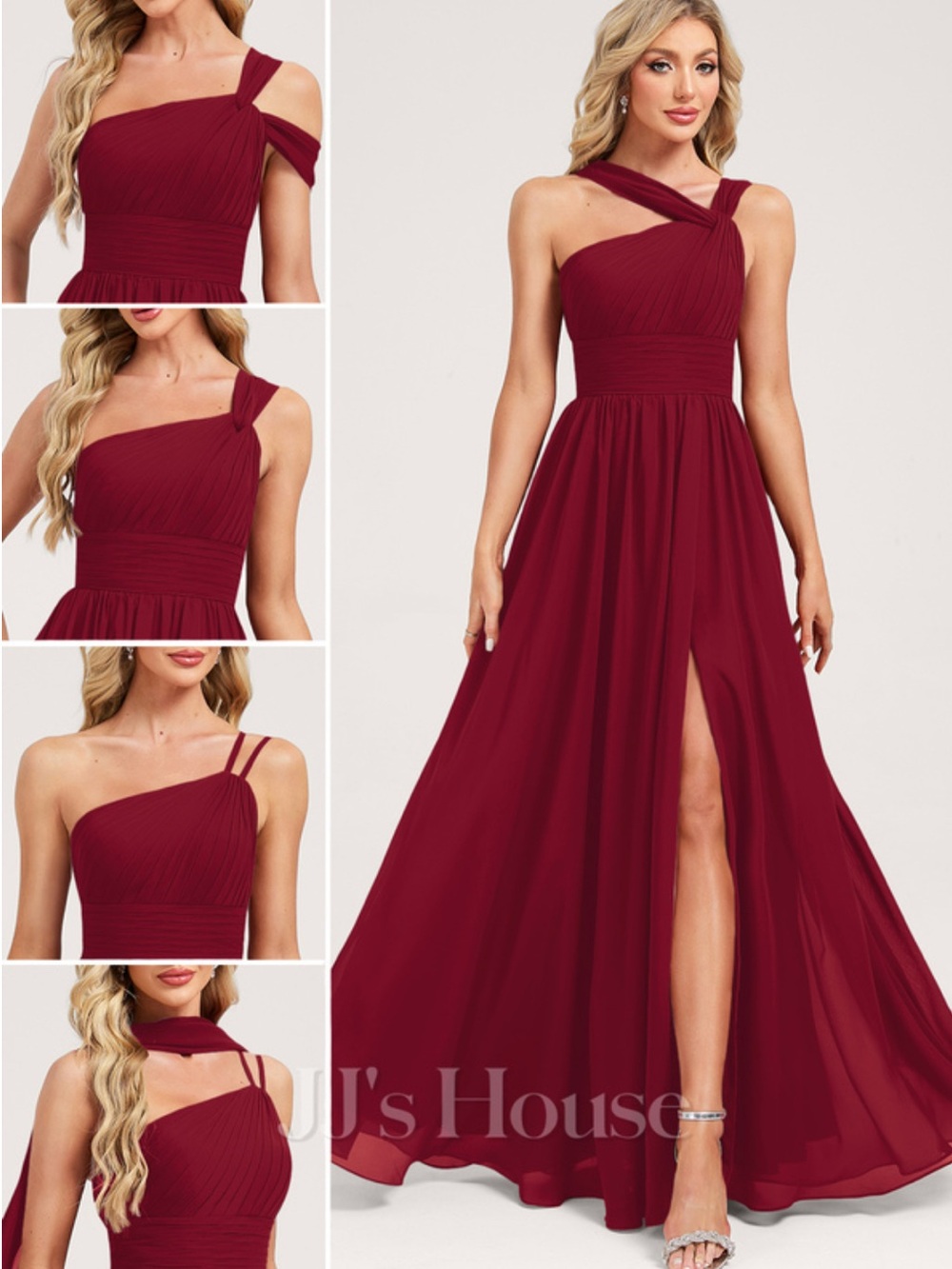 JJs House Burgundy Convertible One-Shoulder Maxi Dress